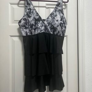 SHEIN Black and White Tie-Dye 2 Piece Swimsuit